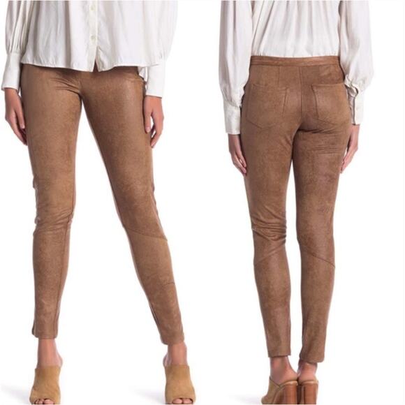 Nanette Lepore Faux Suede Leather Pant Womens 12 Mocha Brown Distressed Stretch - Picture 2 of 12